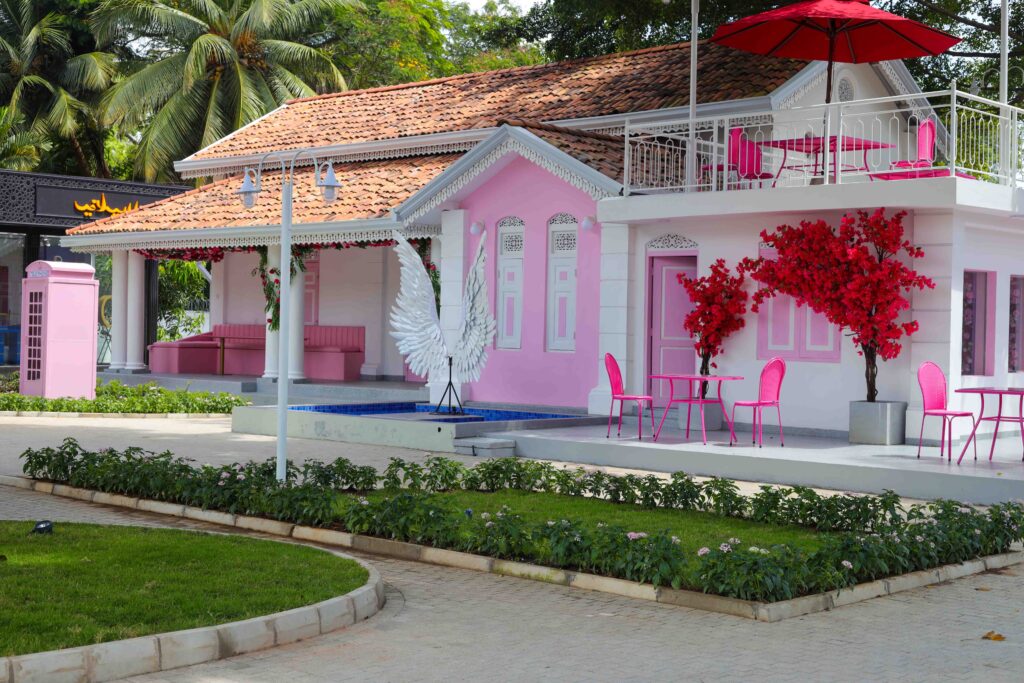 exterior view of Rose Oud Café in Colombo at sunset